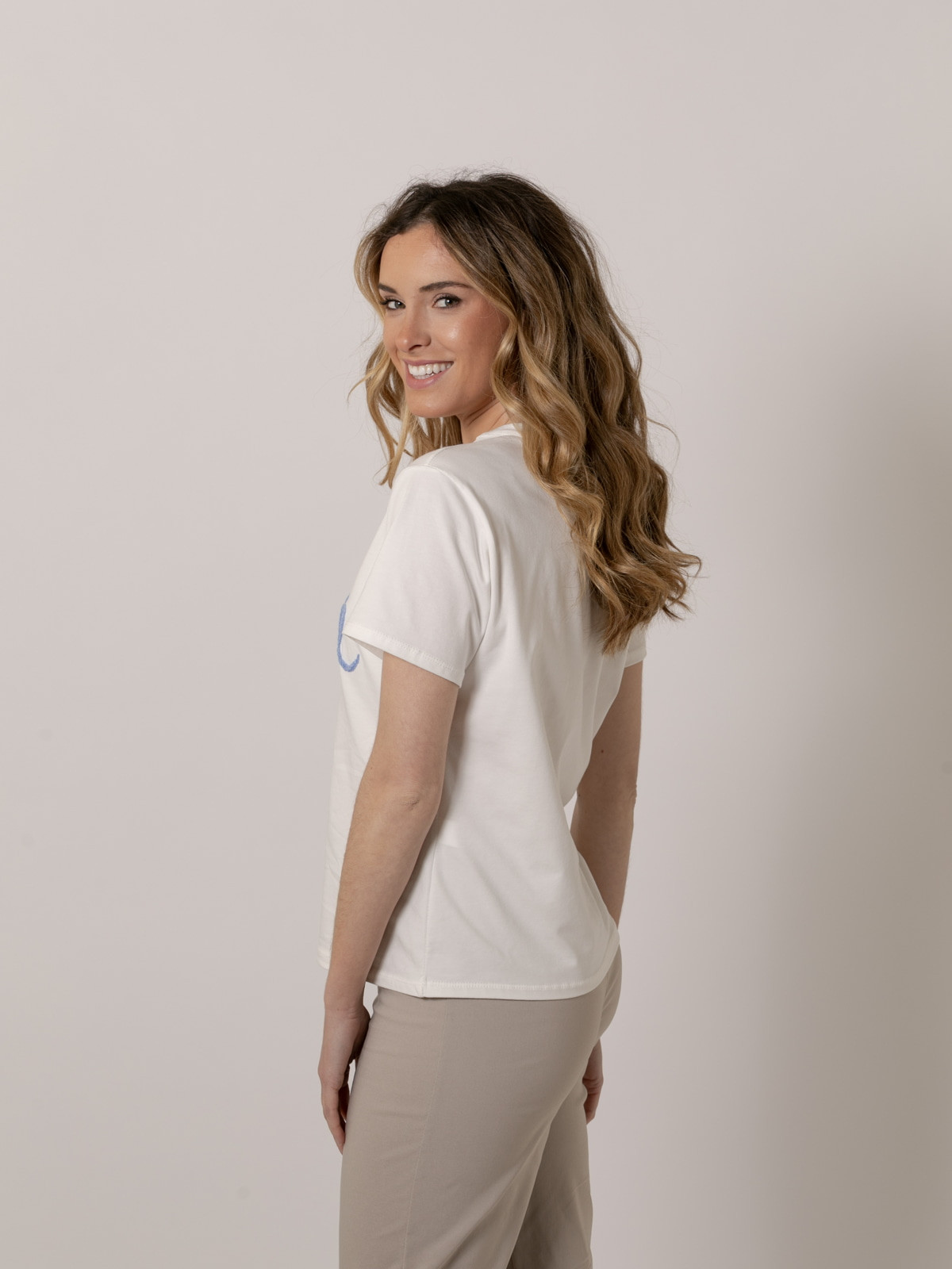 Cotton T-shirt with SMILE message  Blue colour