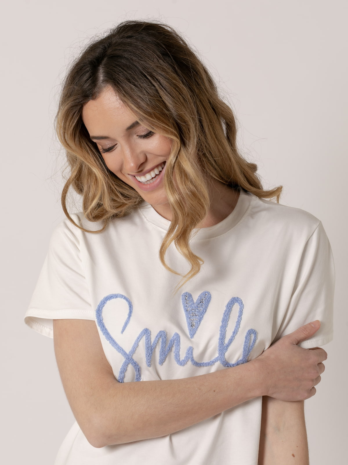 Cotton T-shirt with SMILE message  Blue colour