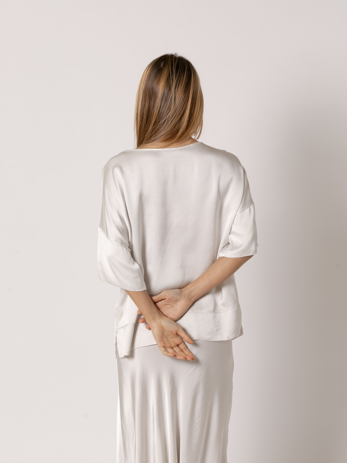 Flowing vegetal satin blouse  Beige colour