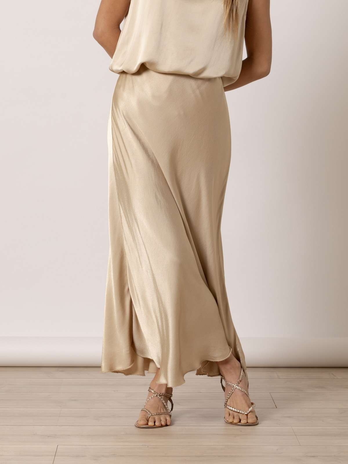 Long vegetable satin skirt  Camel colour