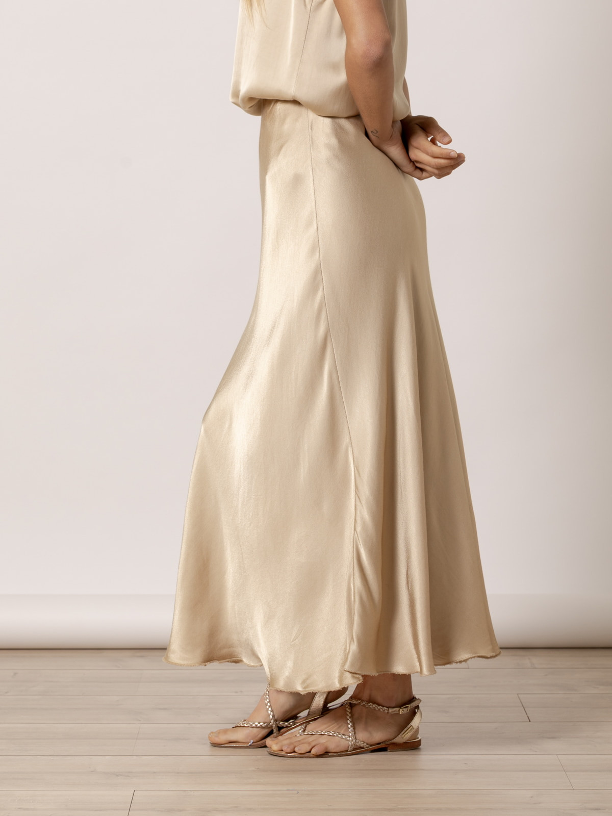 Long vegetable satin skirt  Camel colour
