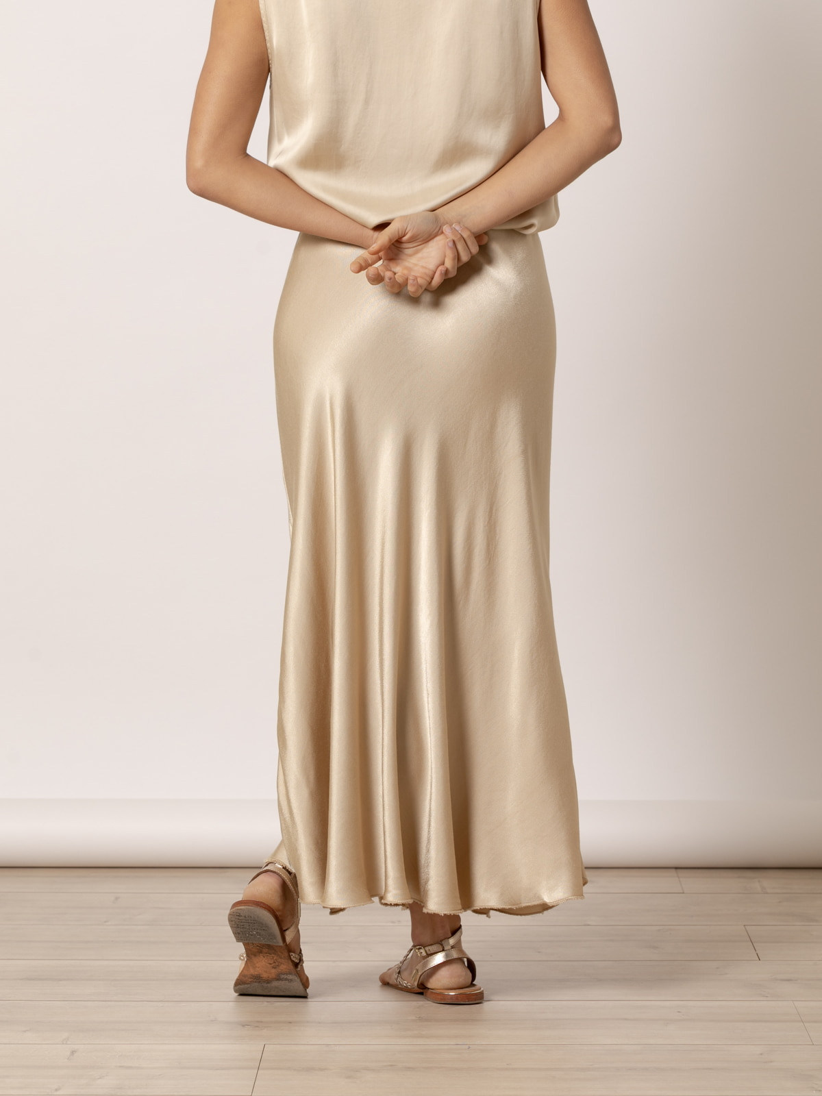 Long vegetable satin skirt  Camel colour