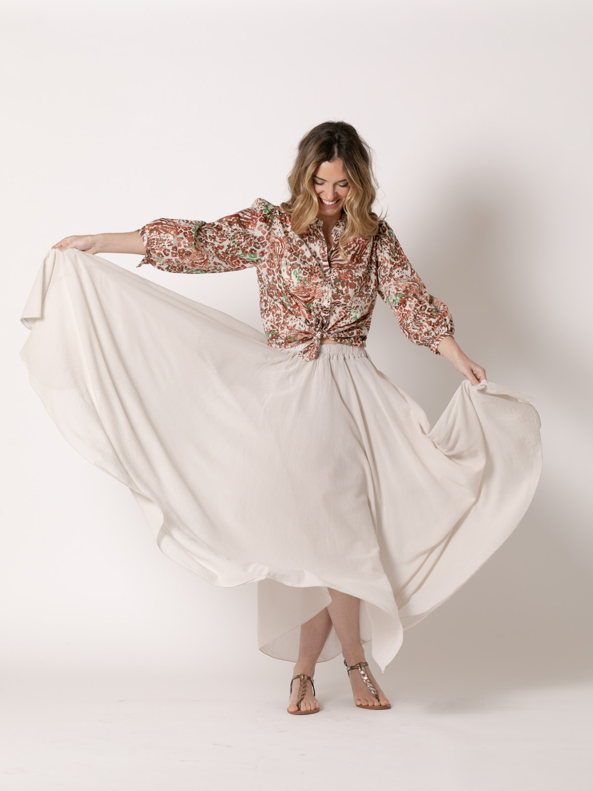 Long, full-length muslin skirt  Beige colour