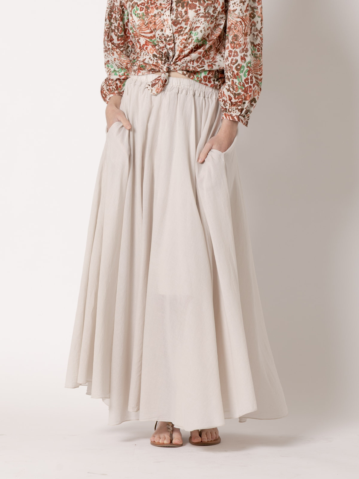Long, full-length muslin skirt  Beige colour