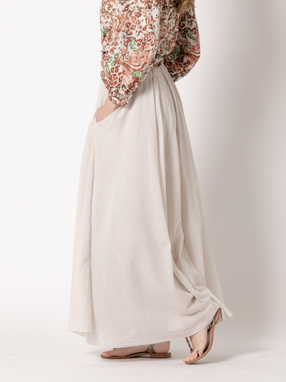 Long, full-length muslin skirt  Beige colour