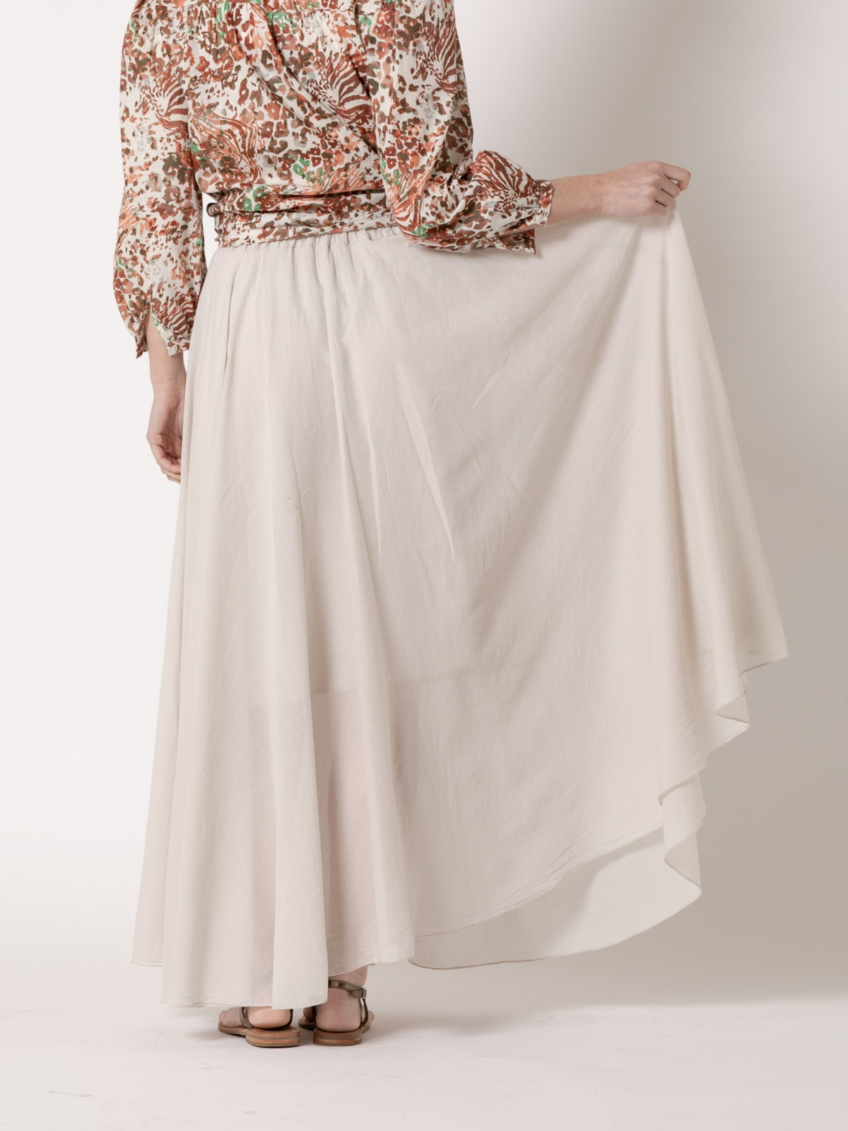 Long, full-length muslin skirt  Beige colour