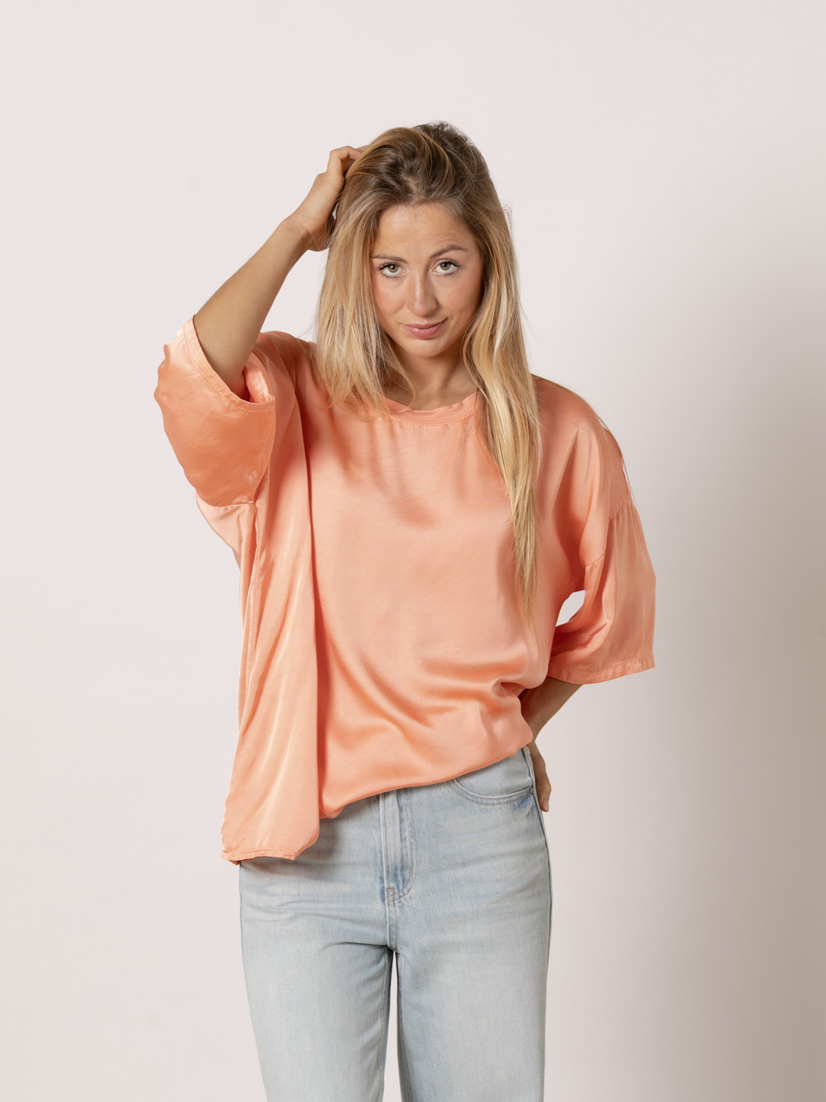Oversized vegetable satin blouse  Orange colour