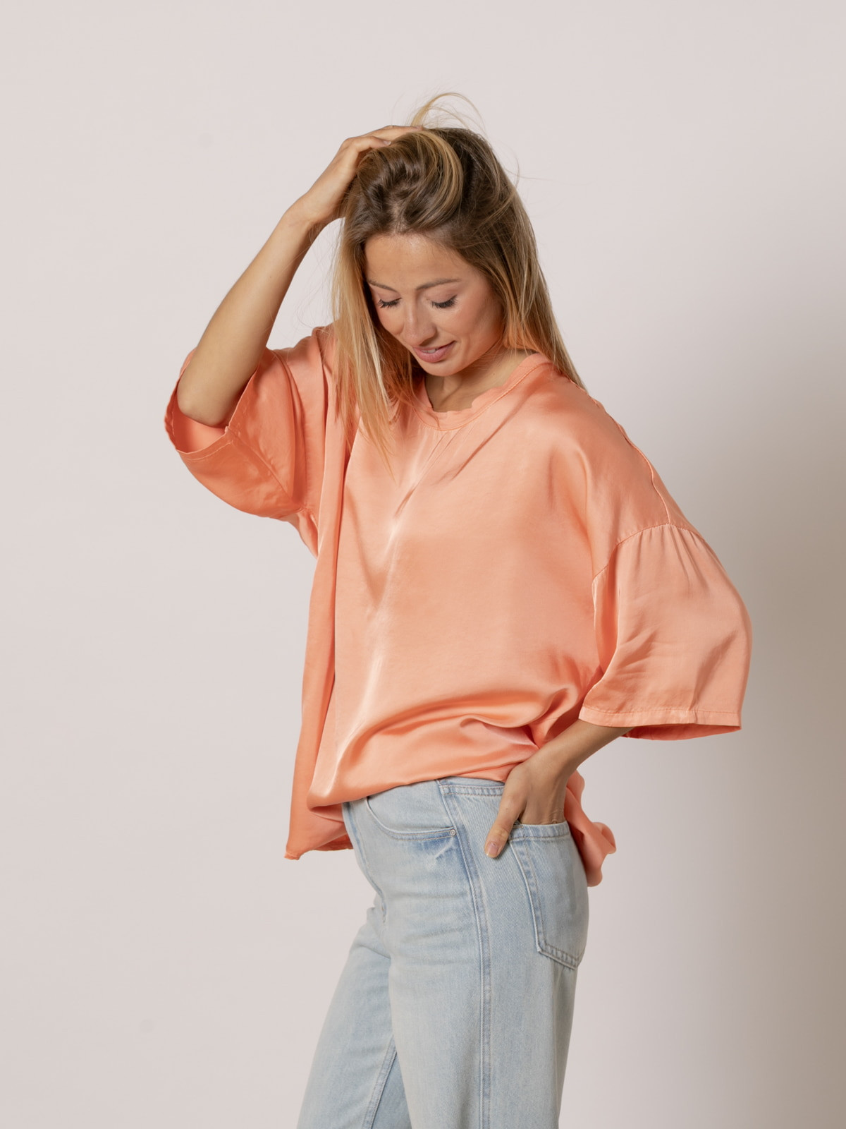 Oversized vegetable satin blouse  Orange colour