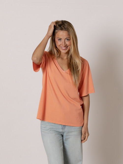 100% cotton T-shirt with V-neck  Orange colour