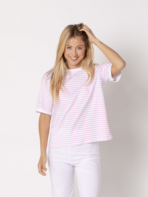 Striped T-shirt with rounded edges  Pink colour