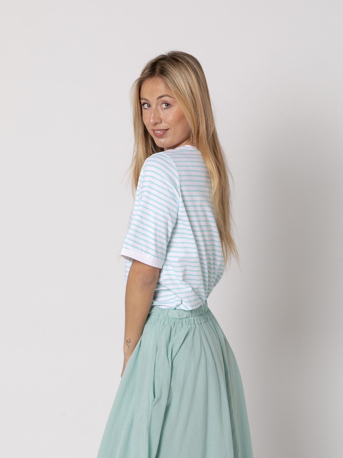 Striped T-shirt with rounded edges  Aqua colour