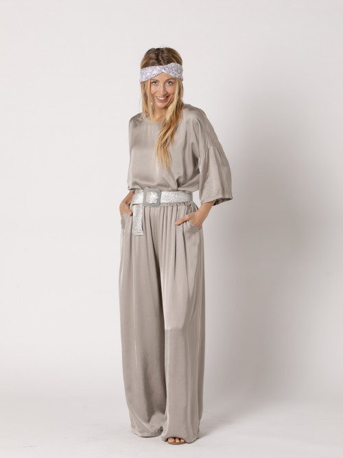 Pantalón amplio raso vegetal color Taupe