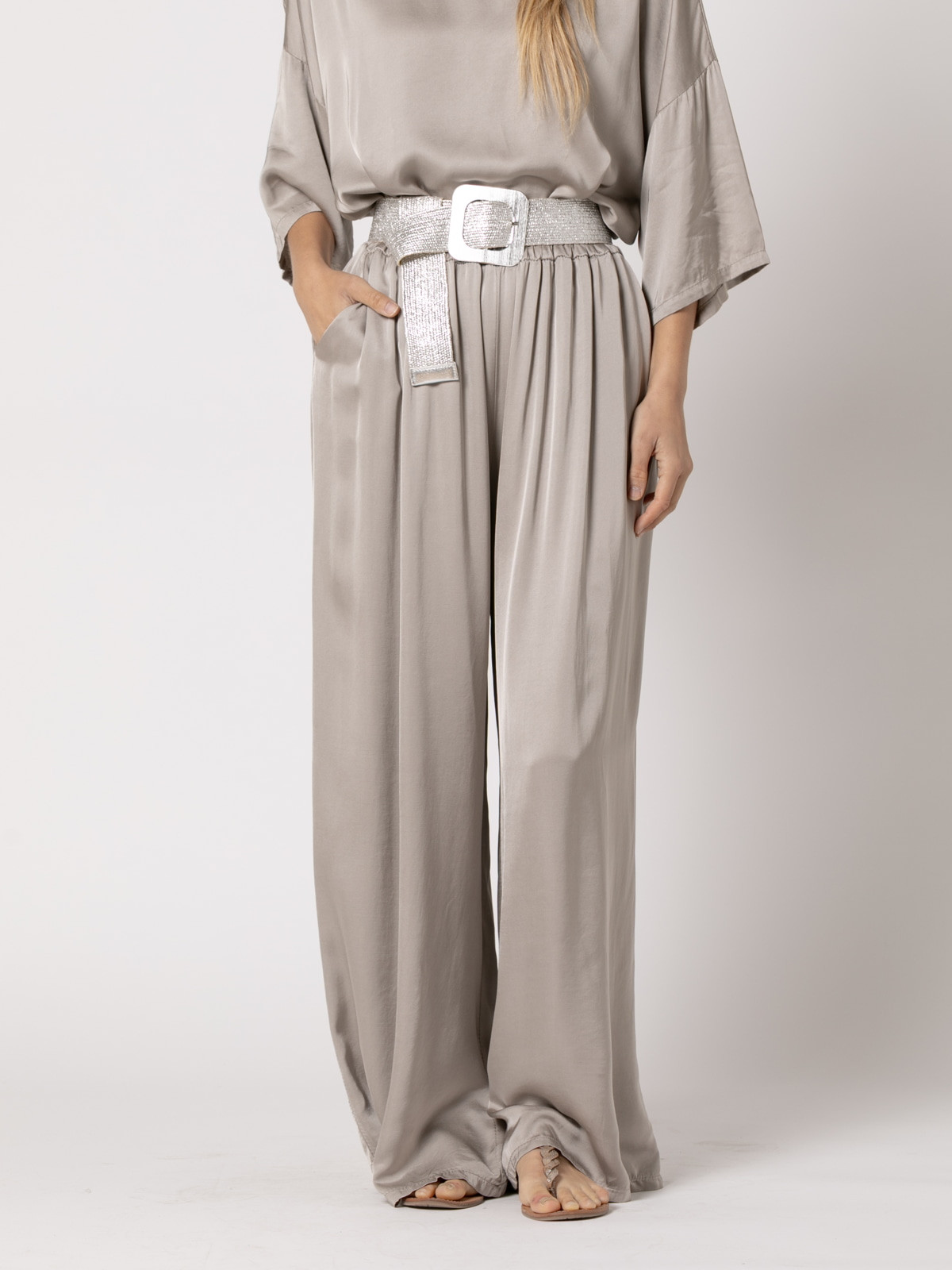 Wide vegetable satin trousers  Taupe colour