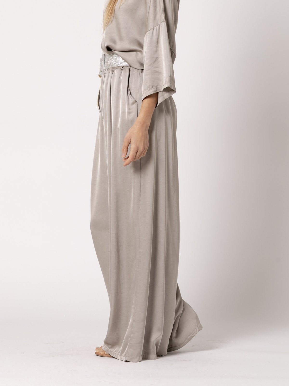 Wide vegetable satin trousers  Taupe colour