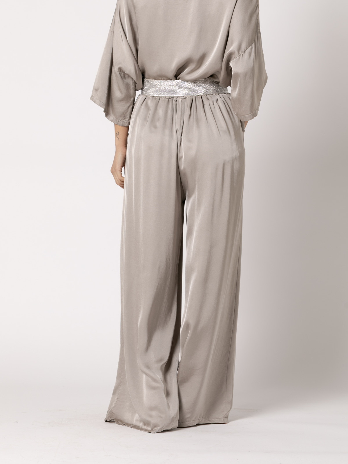 Wide vegetable satin trousers  Taupe colour