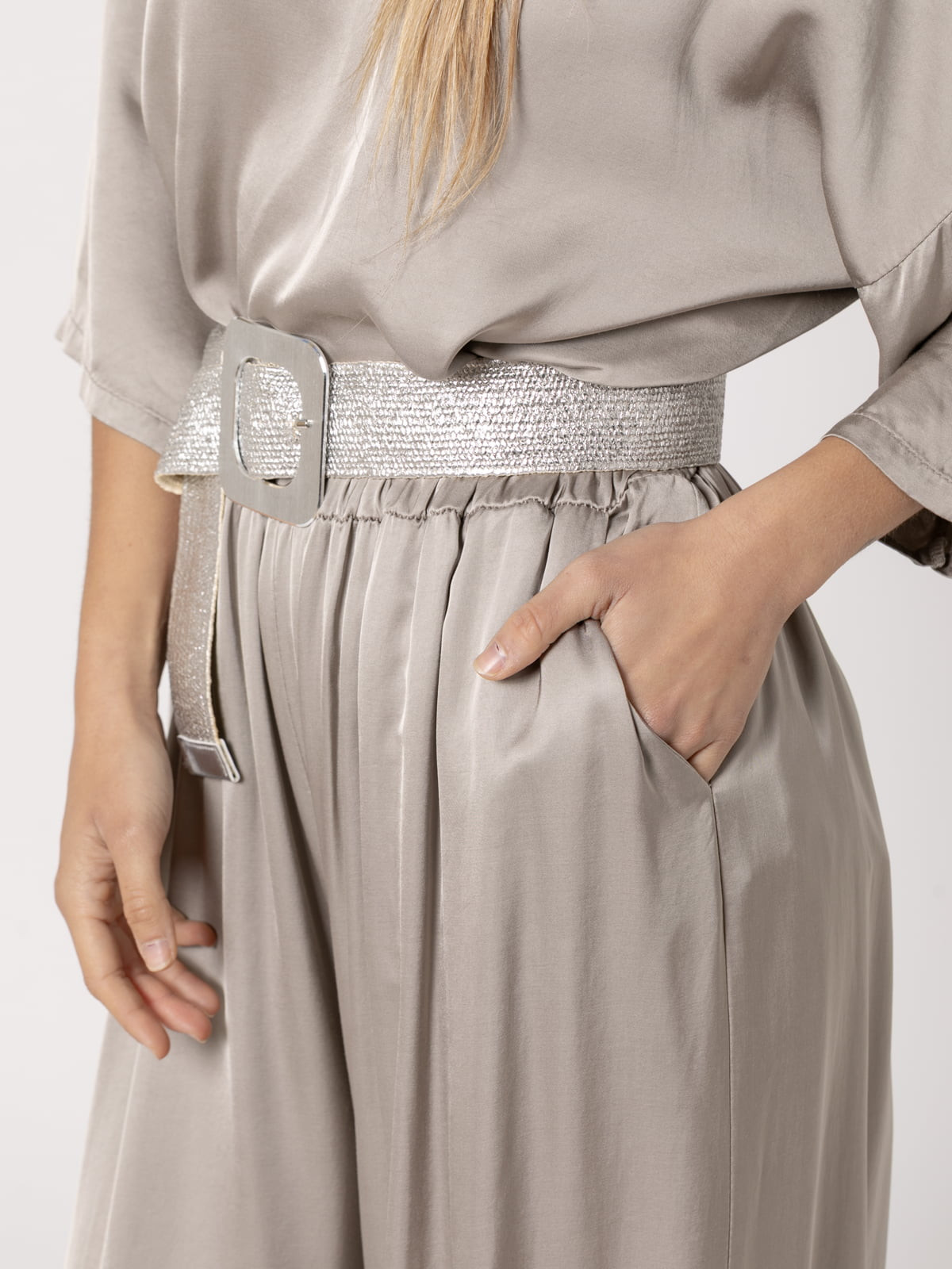 Wide vegetable satin trousers  Taupe colour