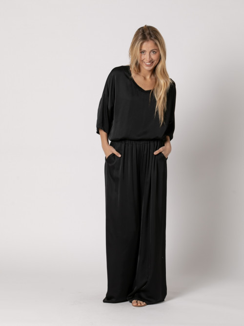 Wide vegetable satin trousers  Black colour