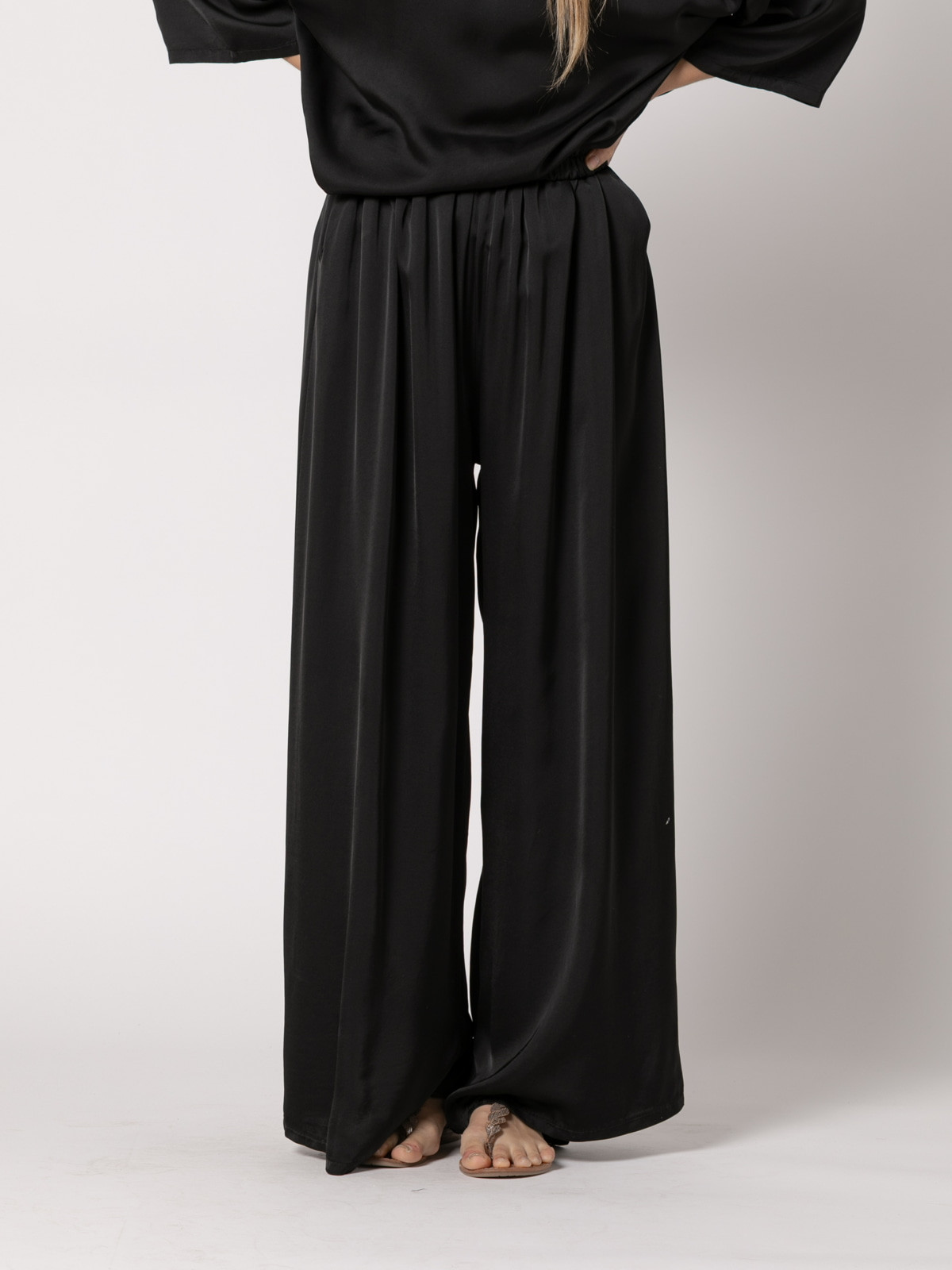 Wide vegetable satin trousers  Black colour