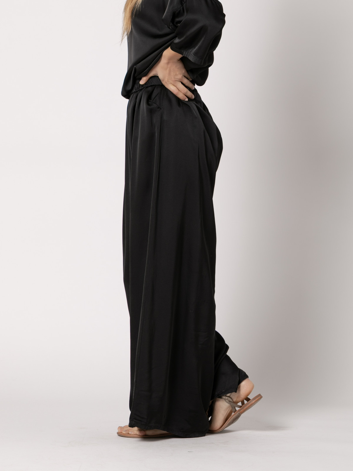Wide vegetable satin trousers  Black colour
