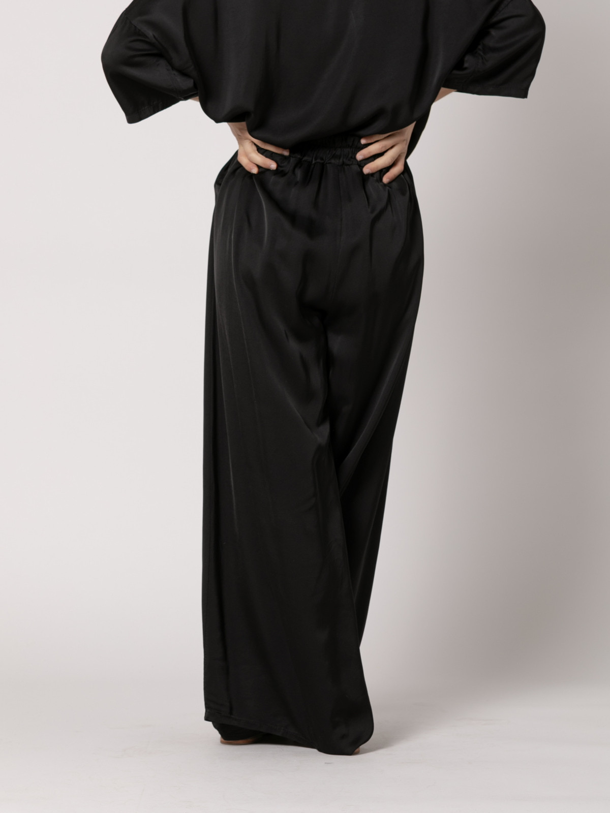 Wide vegetable satin trousers  Black colour