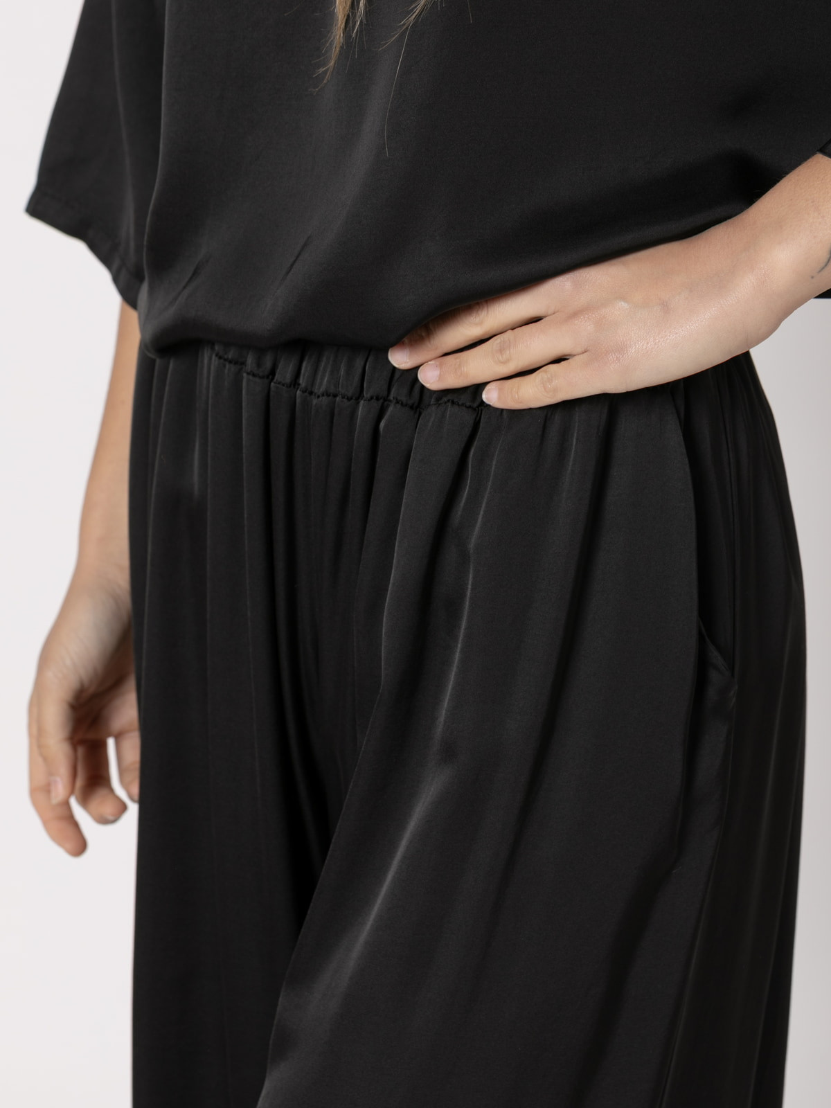 Wide vegetable satin trousers  Black colour