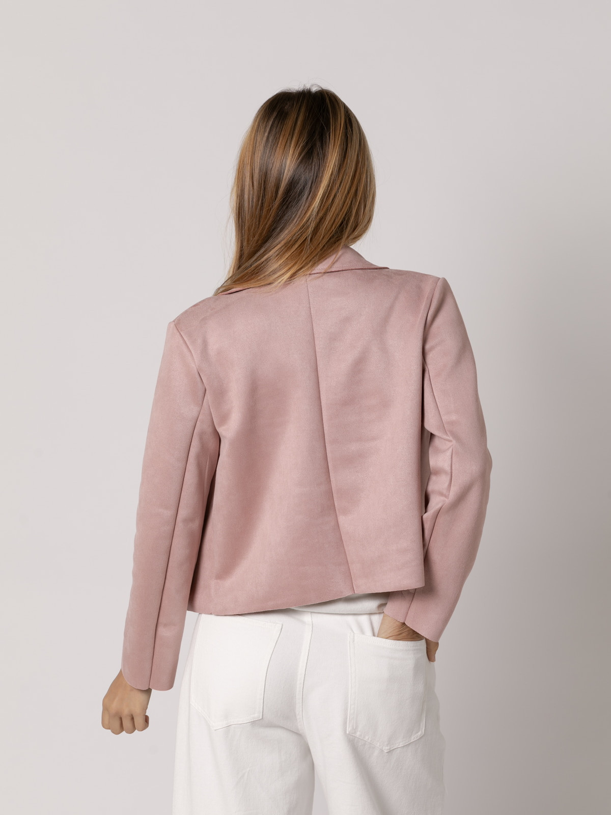 Chaqueta corta ante sintético color Rosa