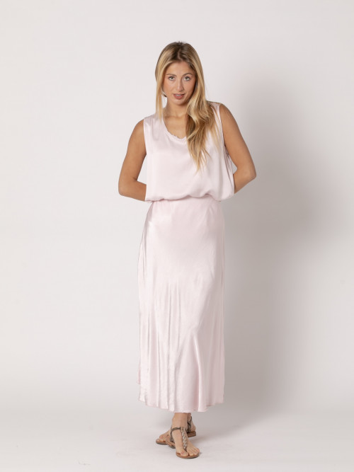 Long vegetable satin skirt  Pink colour