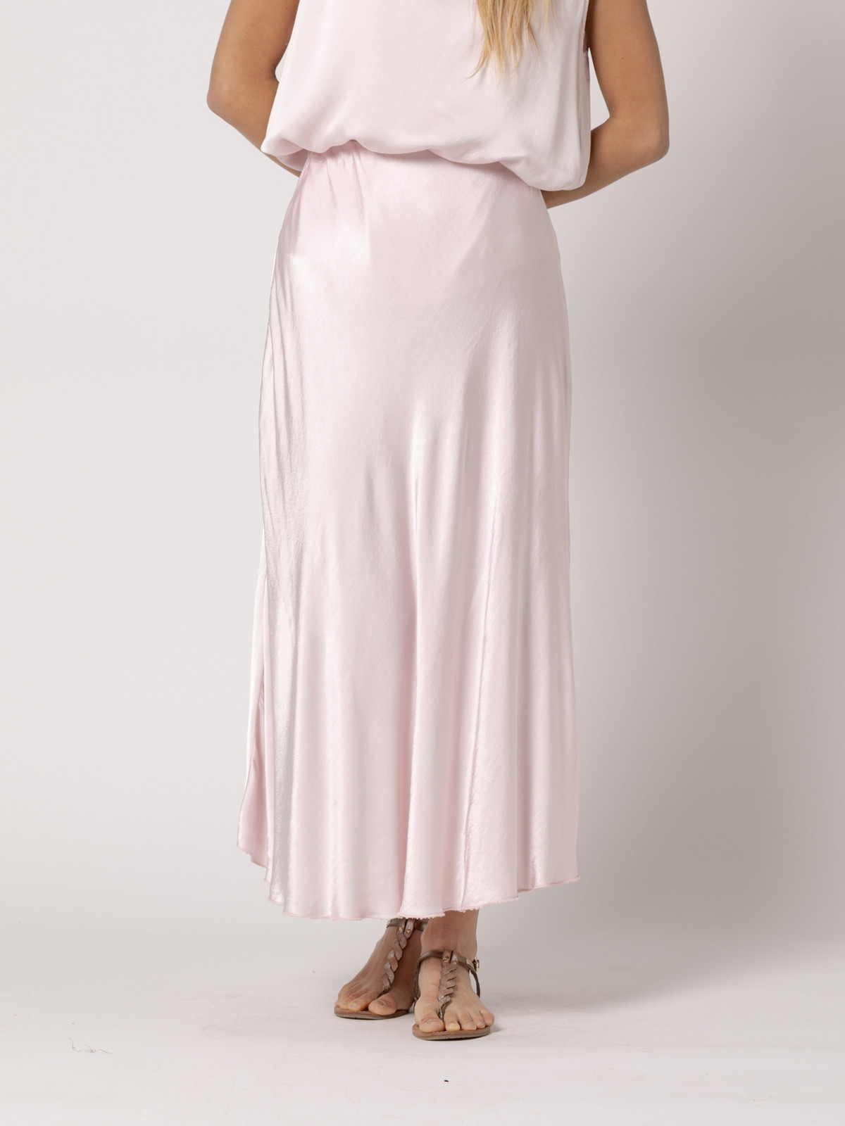 Long vegetable satin skirt  Pink colour