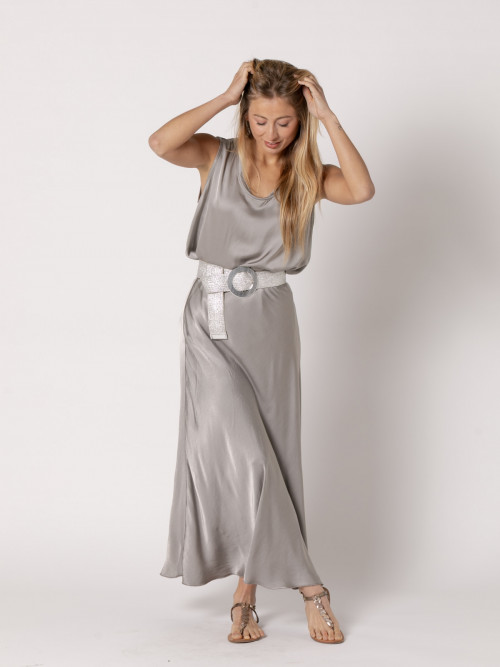 Long vegetable satin skirt  Taupe colour