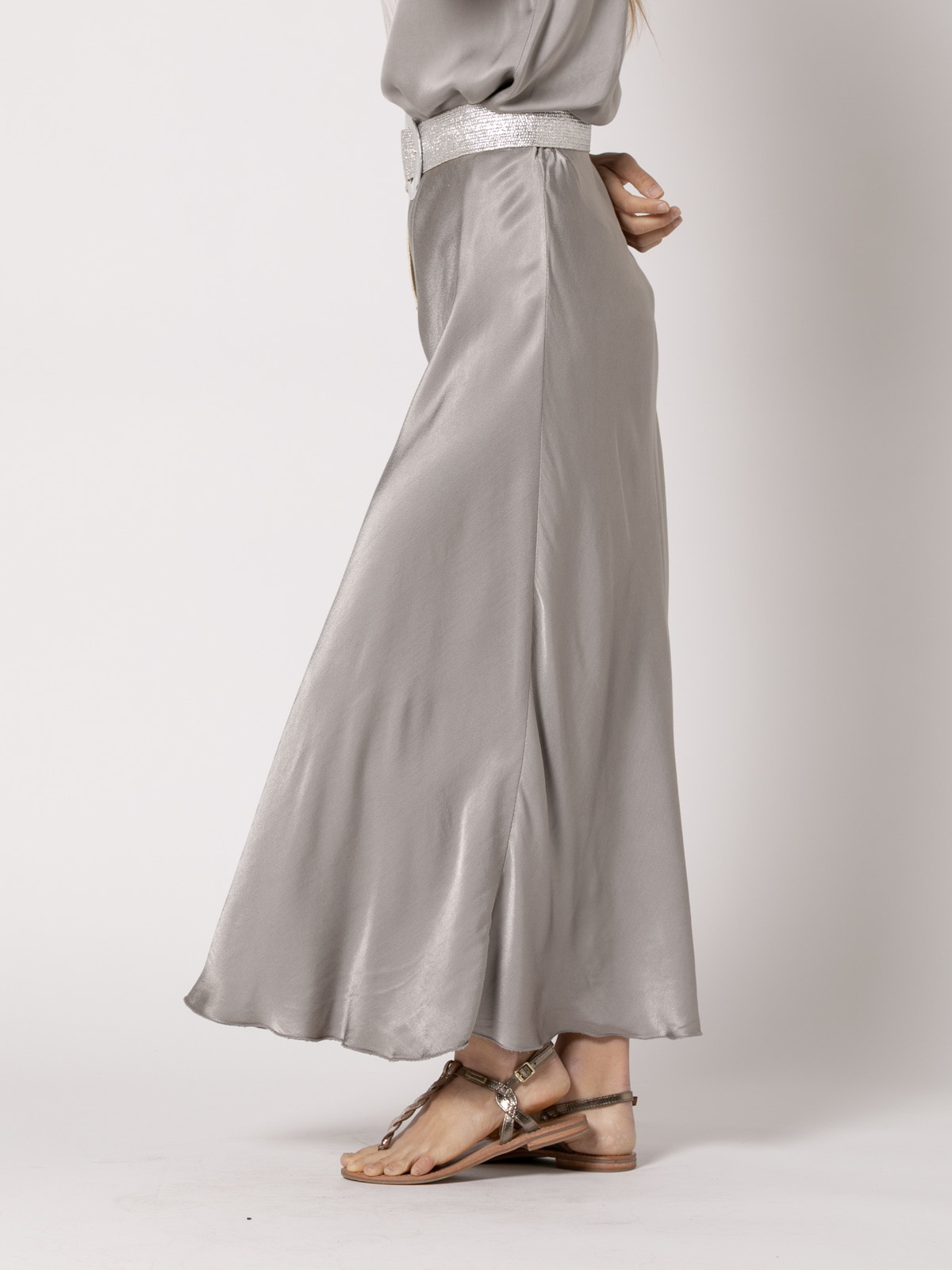Long vegetable satin skirt  Taupe colour