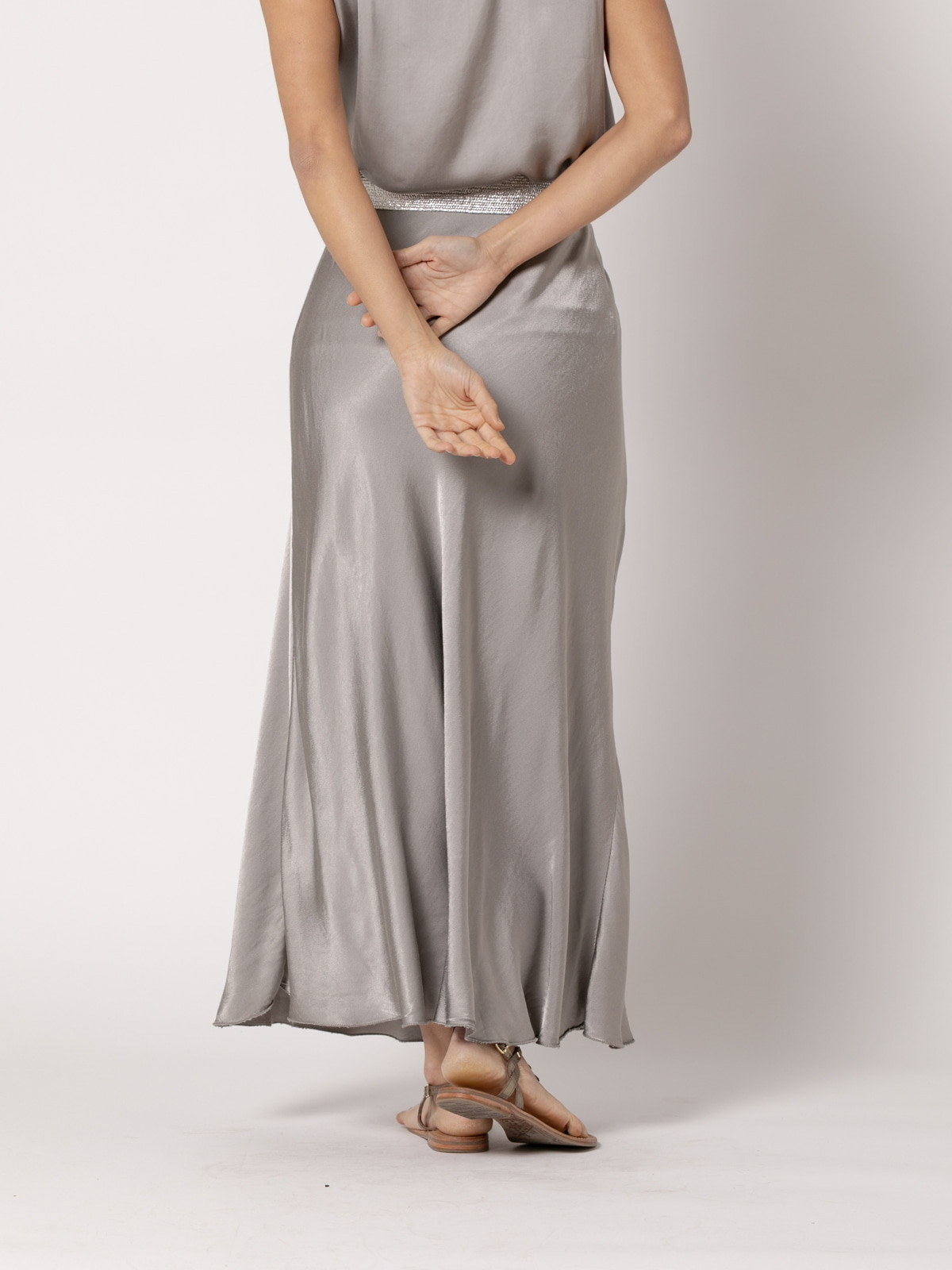 Long vegetable satin skirt  Taupe colour