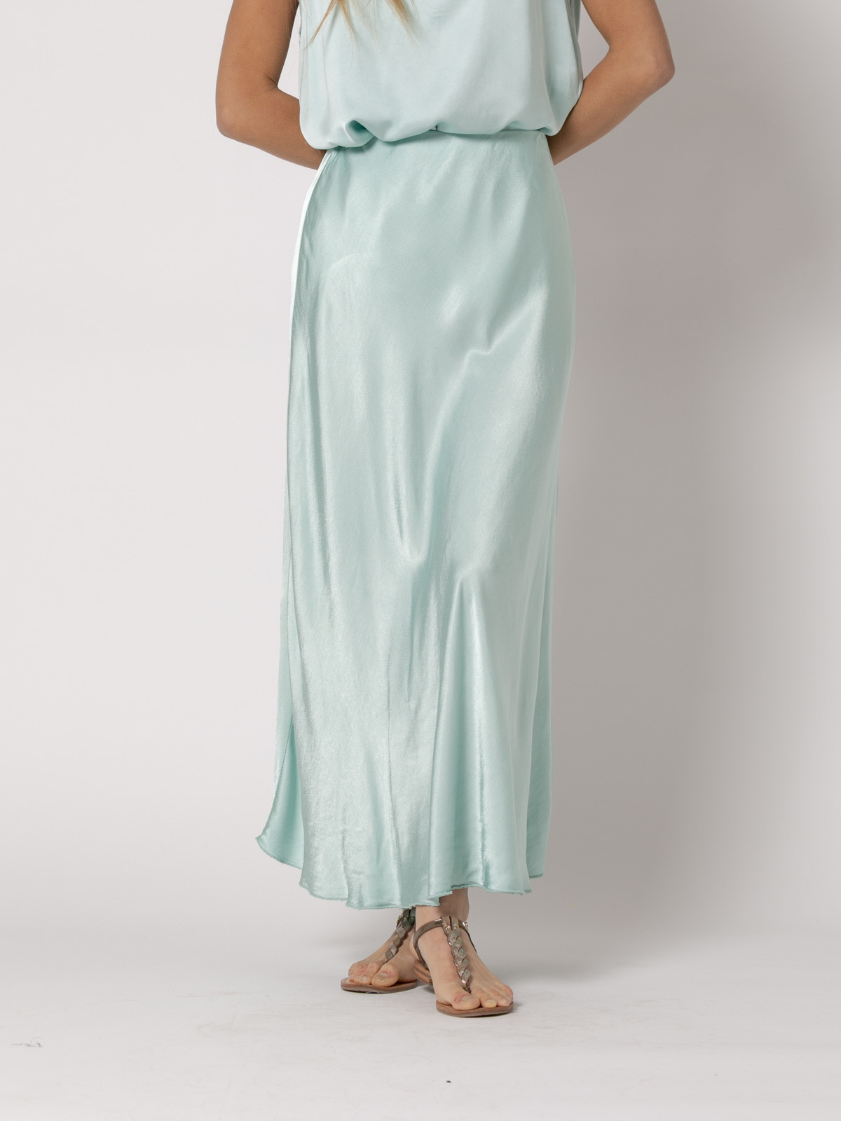 Long vegetable satin skirt  Aqua colour
