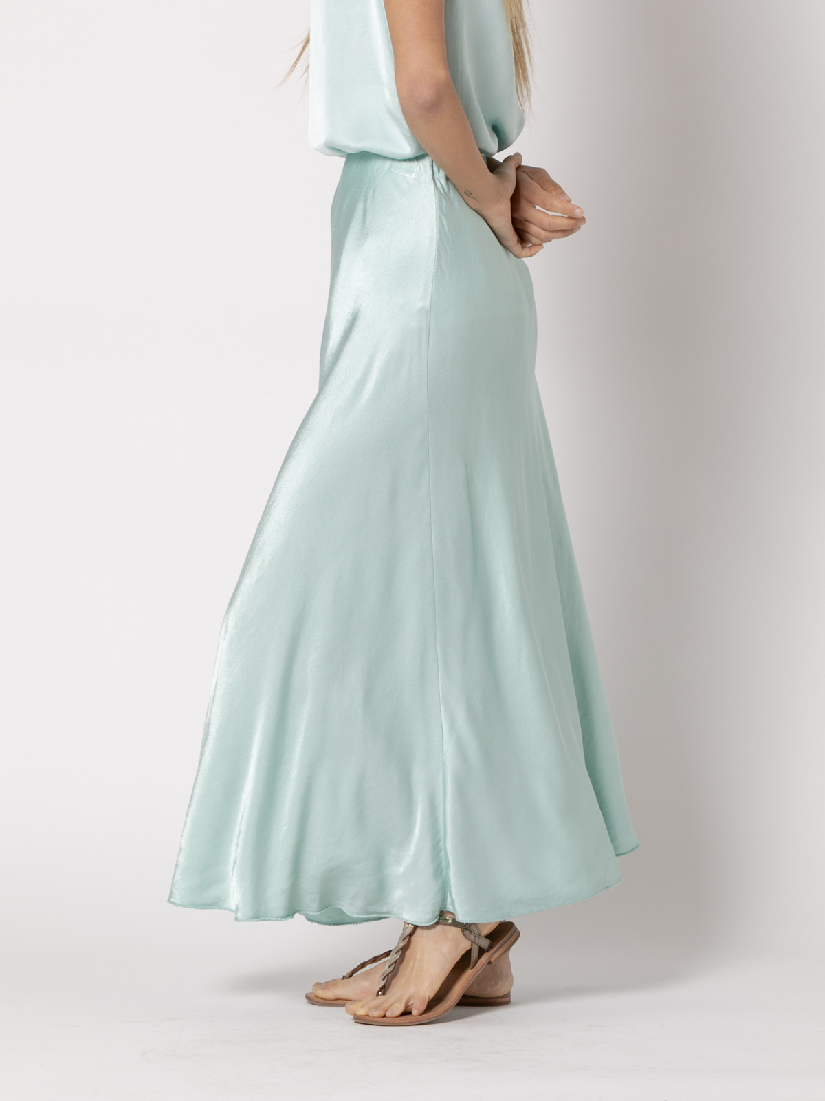 Long vegetable satin skirt  Aqua colour