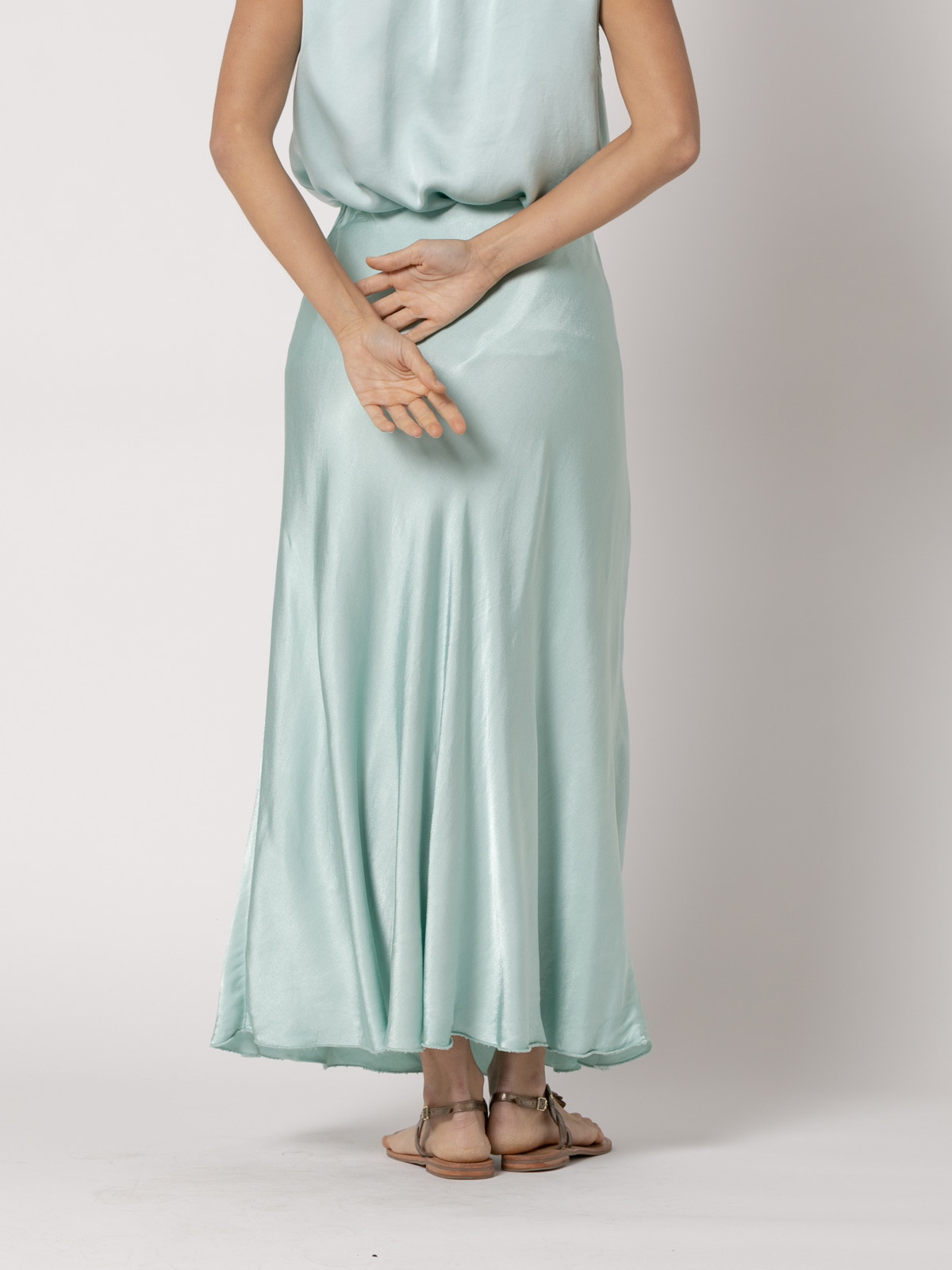 Long vegetable satin skirt  Aqua colour