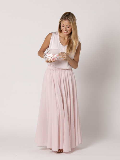 Long, full-length muslin skirt  Pink colour
