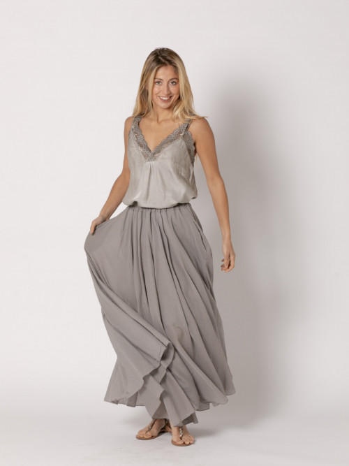 Long, full-length muslin skirt  Taupe colour