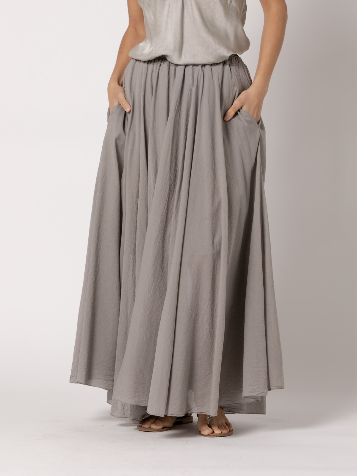 Long, full-length muslin skirt  Taupe colour