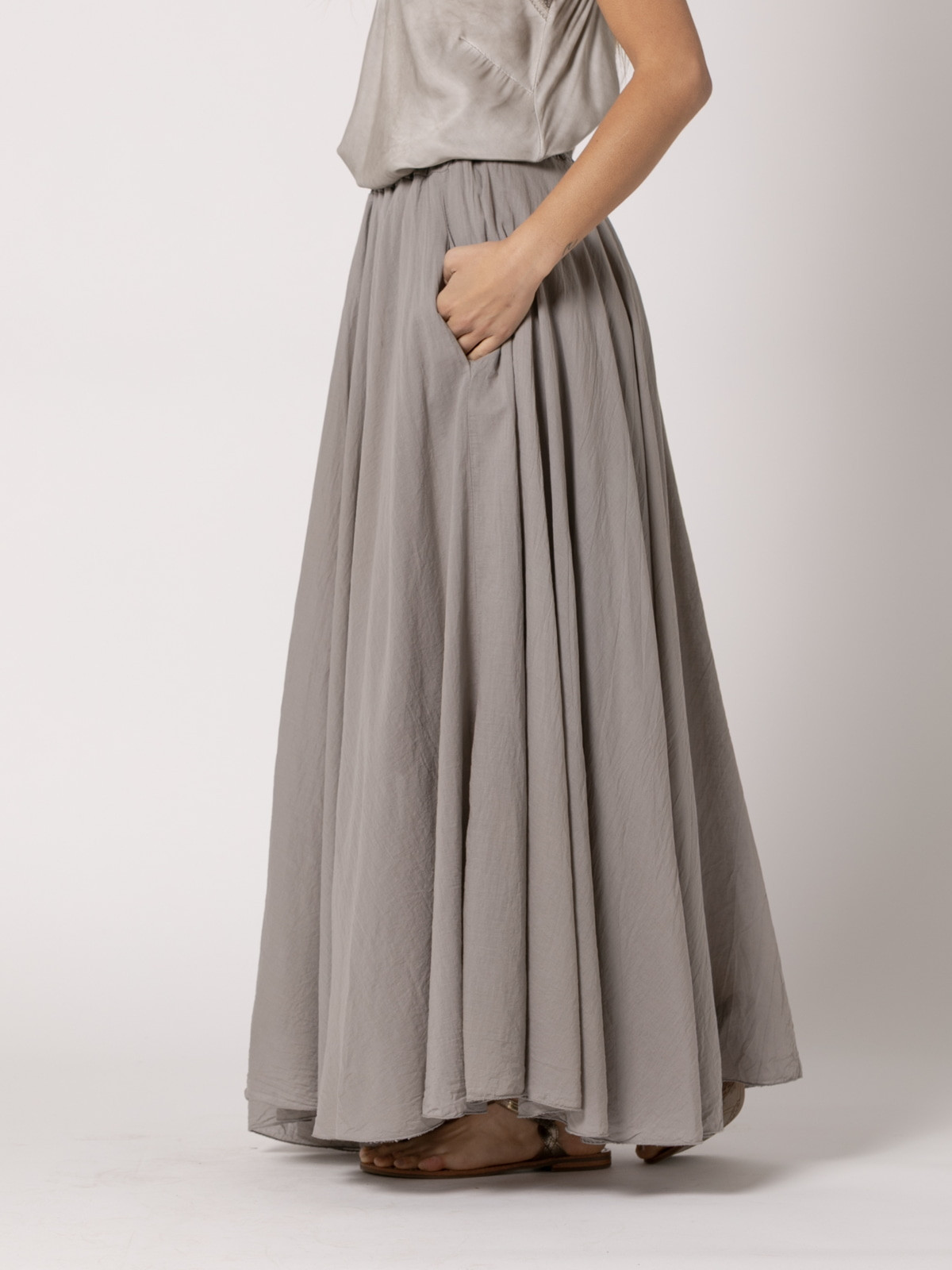 Long, full-length muslin skirt  Taupe colour