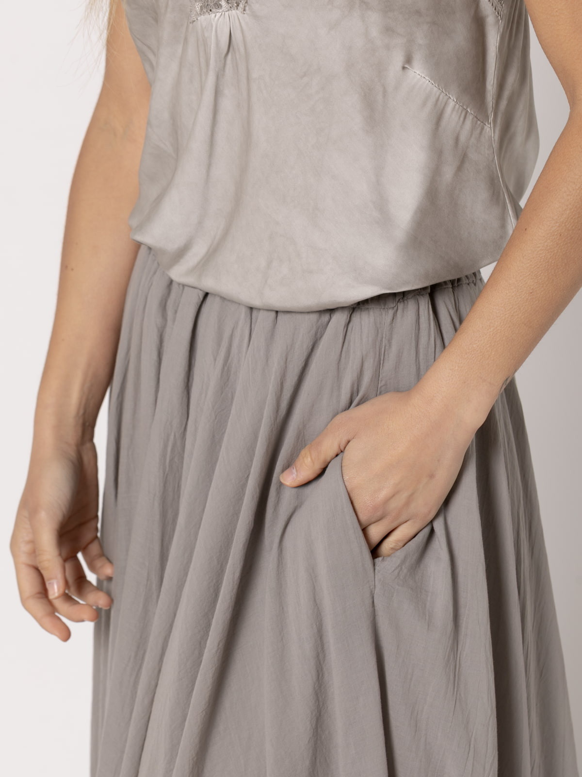 Long, full-length muslin skirt  Taupe colour