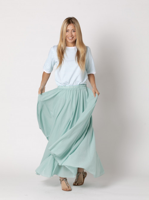 Falda larga gran vuelo muselina color Aqua