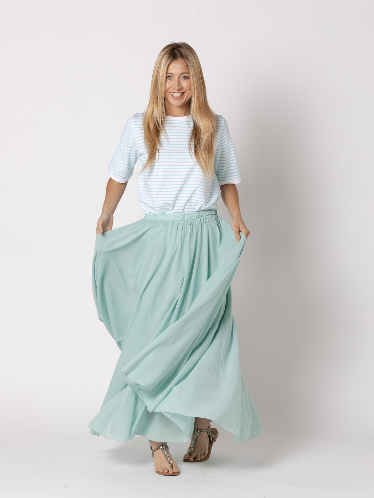 Long, full-length muslin skirt  Aqua colour