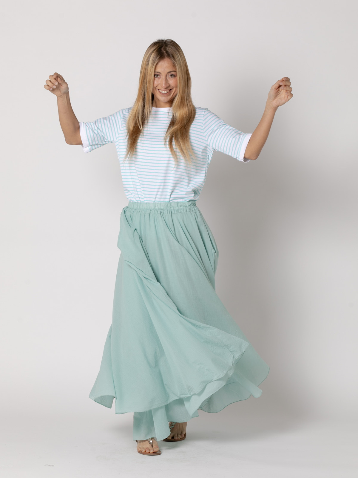 Long, full-length muslin skirt  Aqua colour