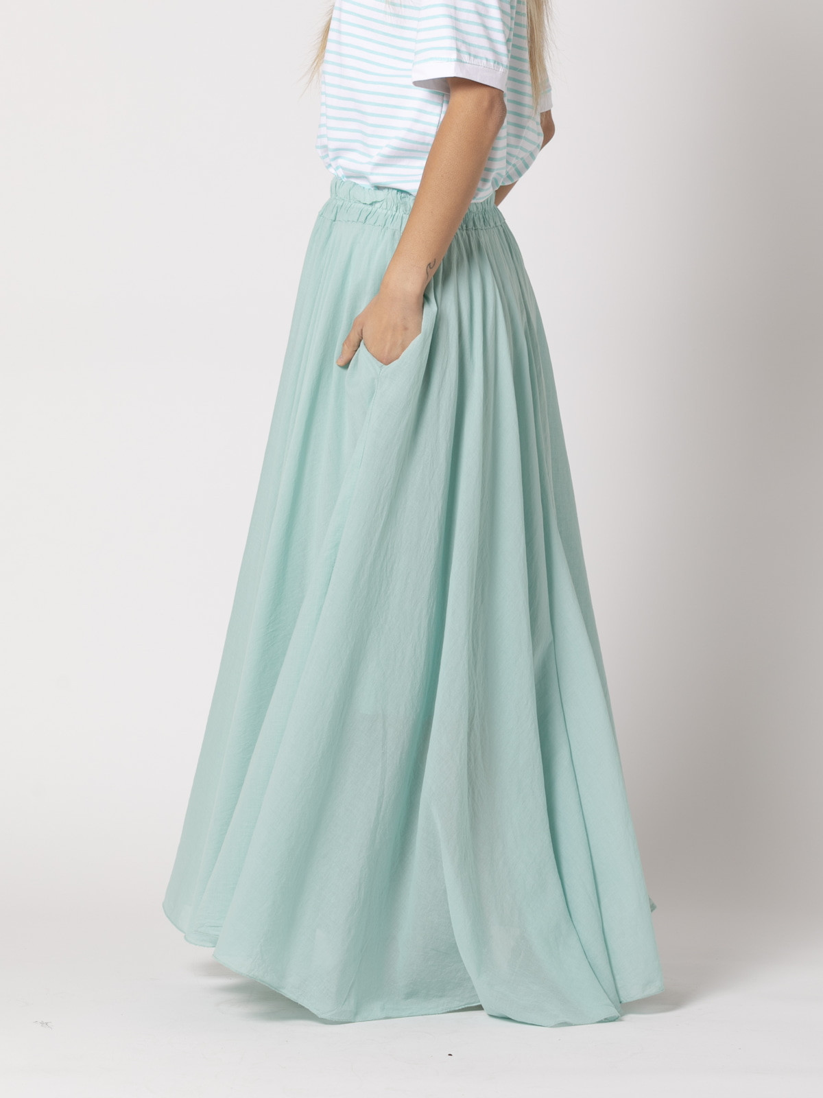Long, full-length muslin skirt  Aqua colour