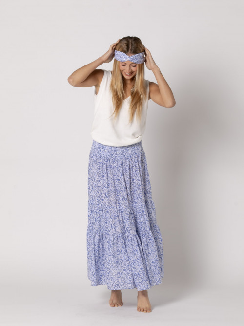 Long camellia skirt 100% cotton  Blue colour