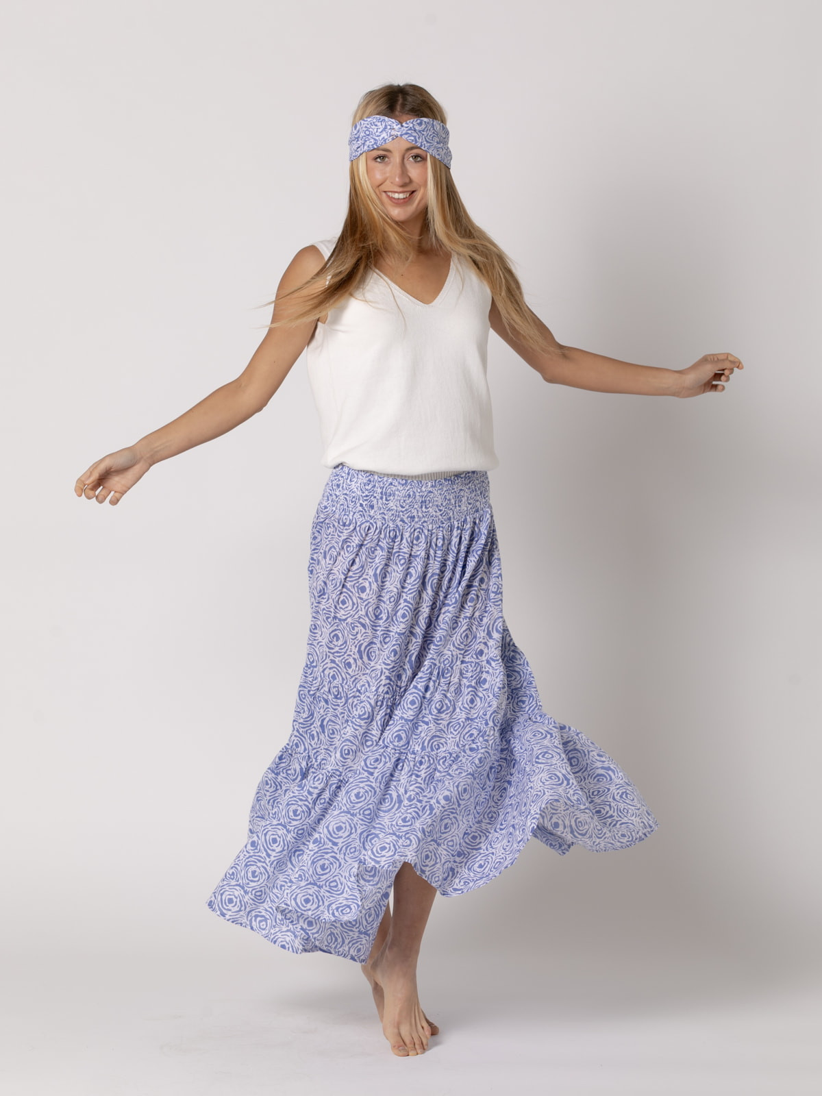 Long camellia skirt 100% cotton  Blue colour