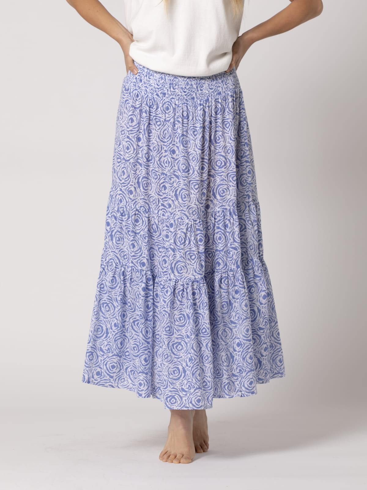 Falda larga camelias algodón 100% color Azul