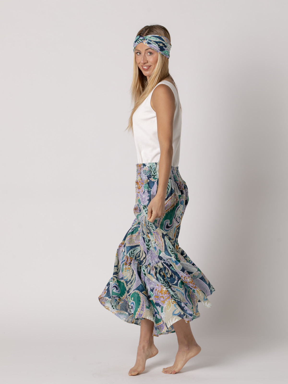 100% cotton long skirt  esmeralda colour