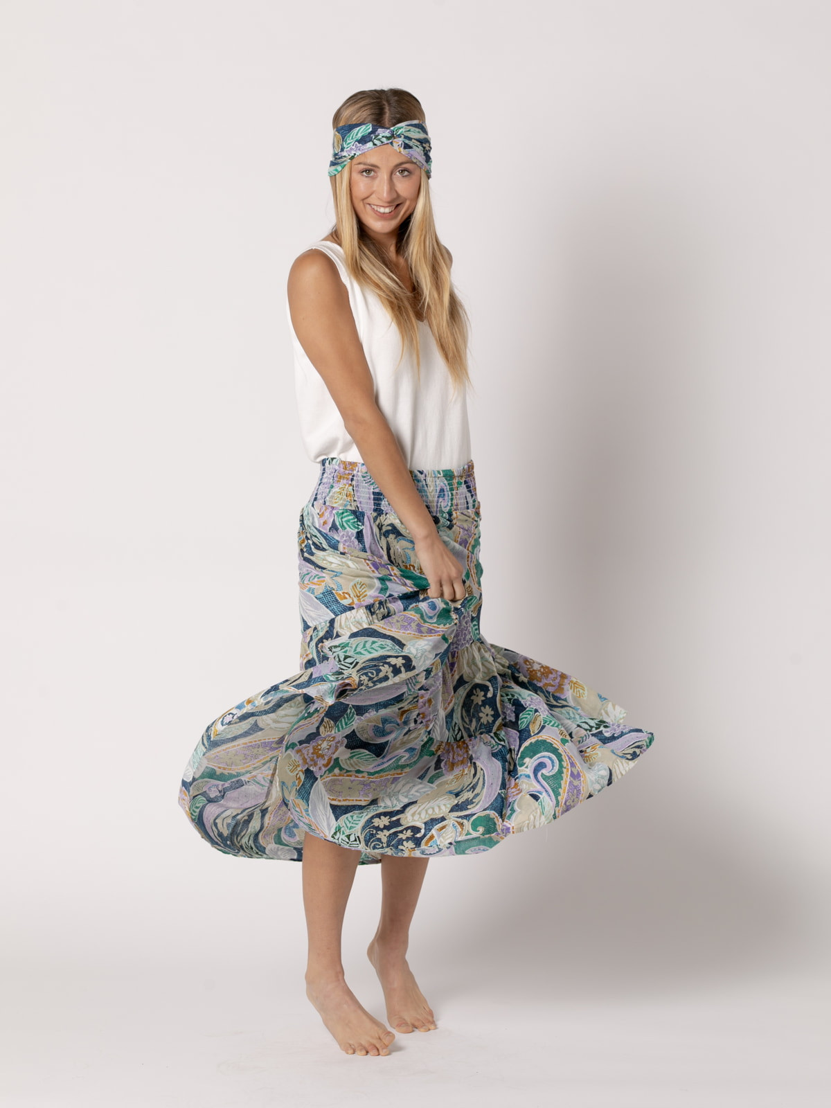 100% cotton long skirt  esmeralda colour