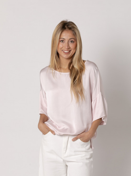 Blusa fluida raso vegetal color Rosa