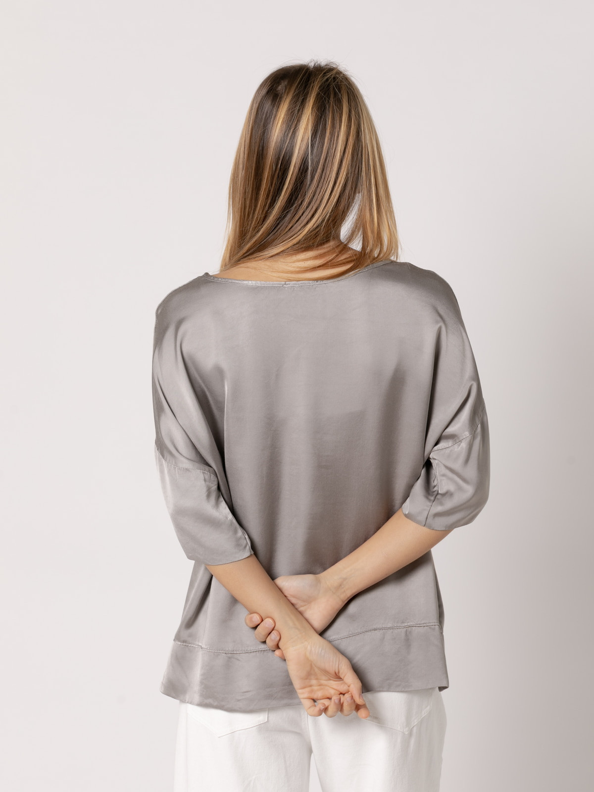 Flowing vegetal satin blouse  Taupe colour